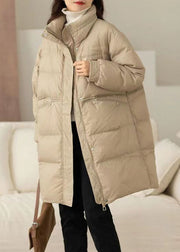 Loose Khaki Zip Up Pockets Patchwork Duck Down Coat Winter