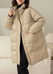 Loose Khaki Zip Up Pockets Patchwork Duck Down Coat Winter