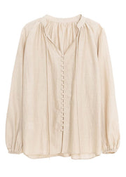 Loose Lace Up Button Patchwork Cotton Shirt Lantern Sleeve