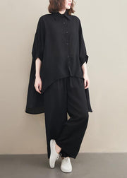 Loose Lapel Batwing Sleeve Spring Clothes Fabrics Black Tops - SooLinen