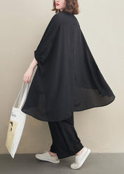 Loose Lapel Batwing Sleeve Spring Clothes Fabrics Black Tops - SooLinen