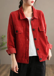 Loose Lapel Button Down Fine Coats Women Red Short jackets - SooLinen