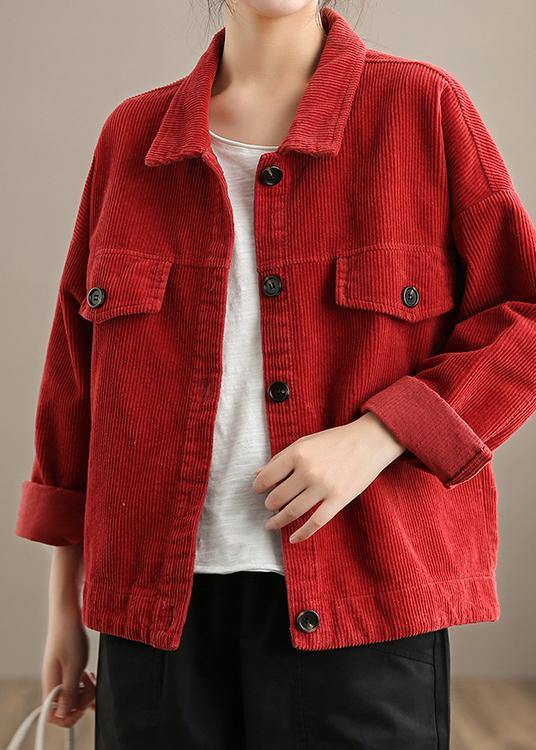 Loose Lapel Button Down Fine Coats Women Red Short jackets - SooLinen