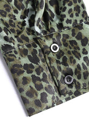 Loose Leopard cotton top silhouette long sleeve tunic fall top - SooLinen