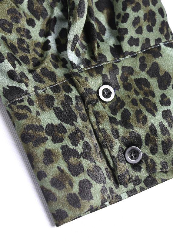 Loose Leopard cotton top silhouette long sleeve tunic fall top - SooLinen