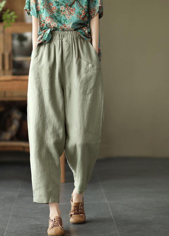 Loose Light Green Pockets Summer Pants Linen - SooLinen