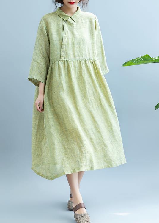 Loose Light Green cotton Quilting Clothes Lapel  cotton Summer Dress - SooLinen