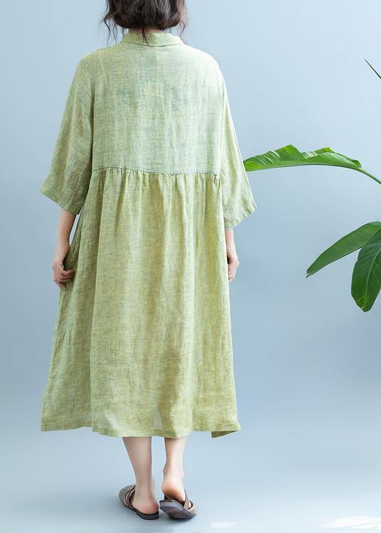 Loose Light Green cotton Quilting Clothes Lapel  cotton Summer Dress - SooLinen