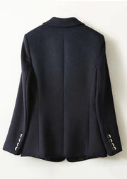 Loose Navy Notched Button Patchwork Spandex Coats Fall