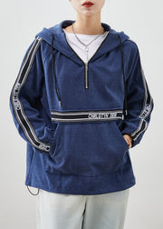 Loose Navy Zip Up Hooded Cotton Sweatshirts Tracksuits Fall