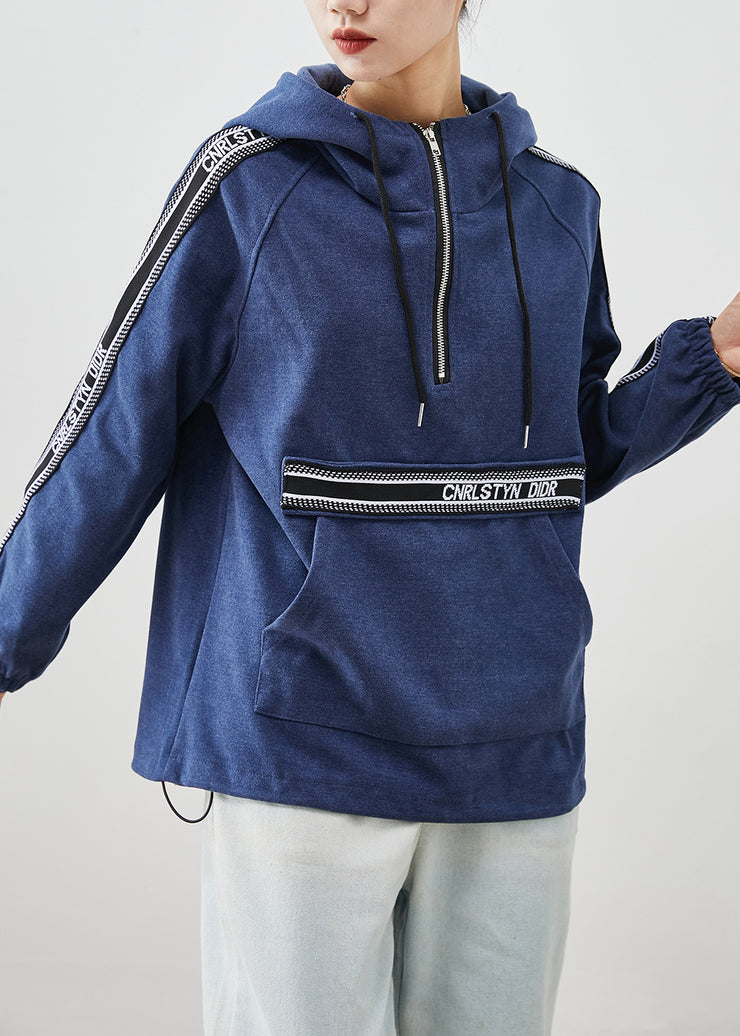 Loose Navy Zip Up Hooded Cotton Sweatshirts Tracksuits Fall