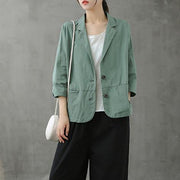 Loose Notched Button Down fall top Inspiration green blouses - SooLinen