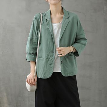 Loose Notched Button Down fall top Inspiration green blouses - SooLinen