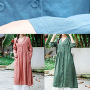 Loose Notched Tie Waist Spring Quilting Clothes Work Blackish Green Robe Dress - SooLinen