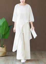Loose O Neck Asymmetric Blouse Wardrobes White Shirts - SooLinen