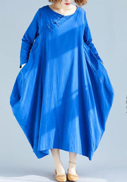 Loose O Neck Asymmetric Spring Wardrobes Fabrics Blue A Line Dress - SooLinen