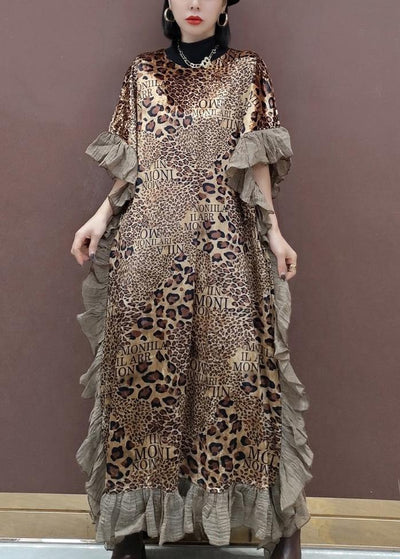 Loose O Neck Ruffles Spring Clothes Women Lnspiration Leopard Dress - SooLinen