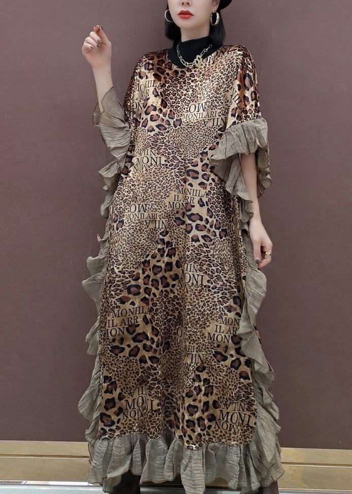 Loose O Neck Ruffles Spring Clothes Women Lnspiration Leopard Dress - SooLinen