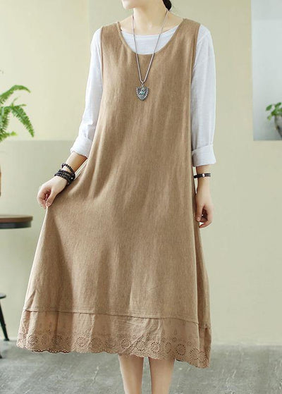 Loose O Neck Sleeveless Spring Clothes Sewing Nude Dresses - SooLinen