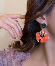 Loose Orange Copper Zircon Flower Stud Earrings