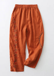 Loose Orange Embroidered Elastic Waist Cotton Harem Pants Summer