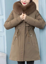 Loose Orange Fur Collar Pockets Drawstring Warm Fleece Coats Winter