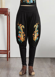 Loose Phoenix Embroidered Pockets Patchwork Cotton Pants Fall