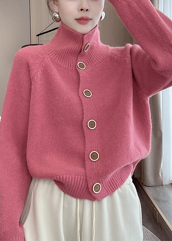 Loose Pink Button Cozy Knit Cardigan Long Sleeve