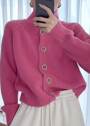 Loose Pink Button Cozy Knit Cardigan Long Sleeve