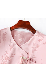 Loose Pink Button Print Pockets Patchwork Silk Coats Fall