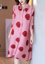 Lose rosa Peter-Pan-Kragen-Druck-Knopf-Hemd-Kleider mit langen Ärmeln