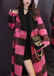 Loose Plaid Double Breast Patchwork Woolen Long Coats Fall