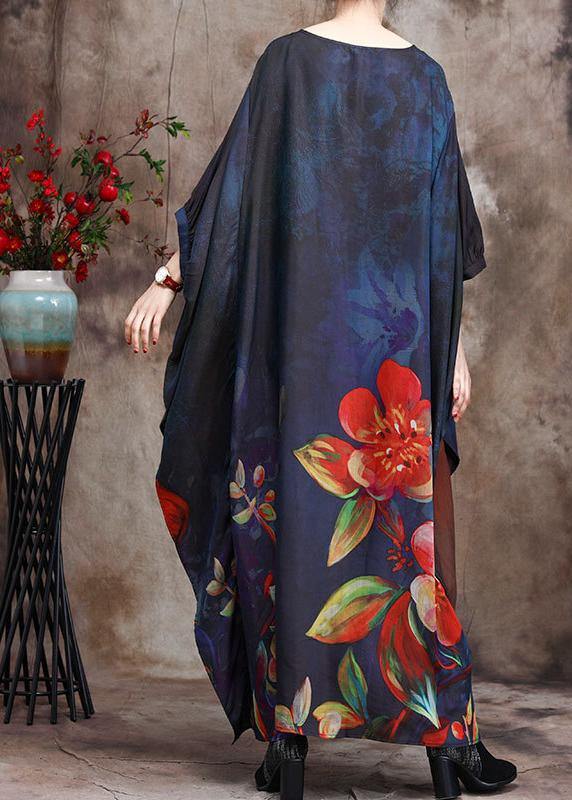 Loose Print Silk Dress Plus Size Tie Waist Maxi Dress - SooLinen