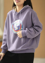 Lockeres lila Herbst-Sweatshirt mit Kordelzug und Kapuze
