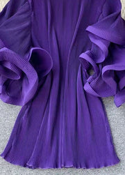Loose Purple O-Neck Patchwork Chiffon Mini Dresses Butterfly Sleeve