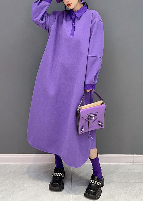 Loose Purple Peter Pan Collar Cotton Solid Dresses Spring