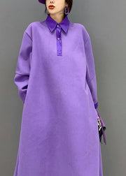 Loose Purple Peter Pan Collar Cotton Solid Dresses Spring