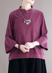Loose Purple Stand Collar Button Corduroy Shirts Fall