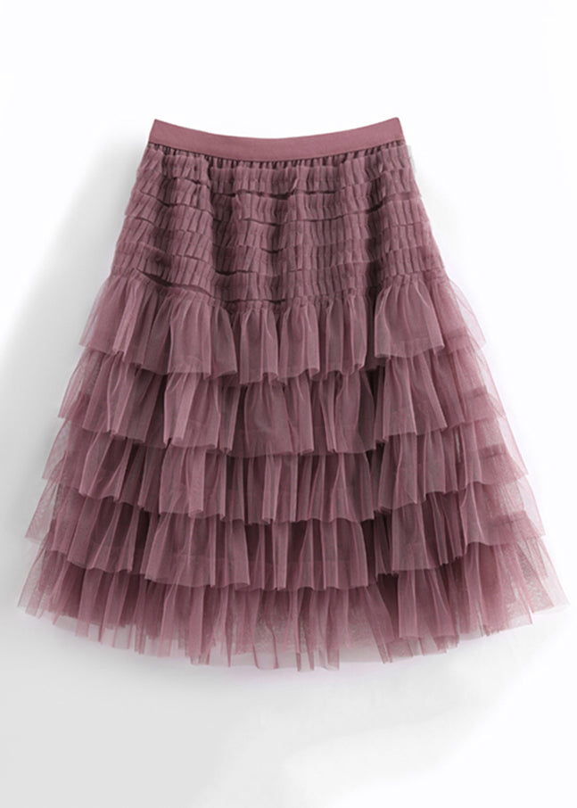 Loose Purple Wrinkled Elastic Waist Tulle Skirts
