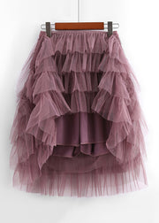 Loose Purple Wrinkled Elastic Waist Tulle Skirts