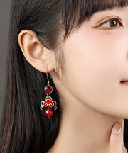 Loose Red Copper Glaze Black Agate Cloisonne Drop Earrings