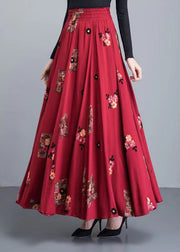 Loose Red Embroidered High Waist Patchwork Cotton Skirt Fall