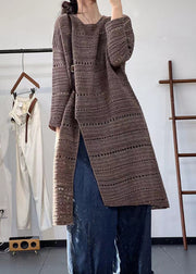 Loose Red Hollow Out Side Open Knit Long Top Fall