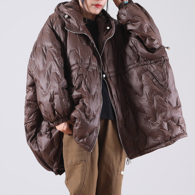 Loose Red Hooded drawstring Duck Down Winter down coat