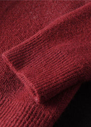 Lockere Wollpullover mit rotem O-Ausschnitt und Frühling