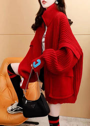 Loose Red Oversized Patchwork Letter Jacquard Cozy Knit Cardigans Winter