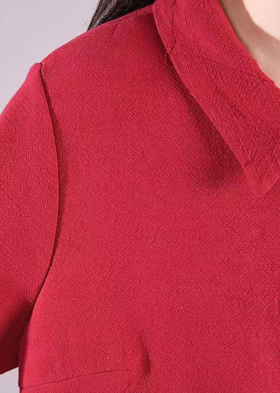 Loose Red Peter Pan Collar Patchwork Warm Fleece Shirts Dresses Fall