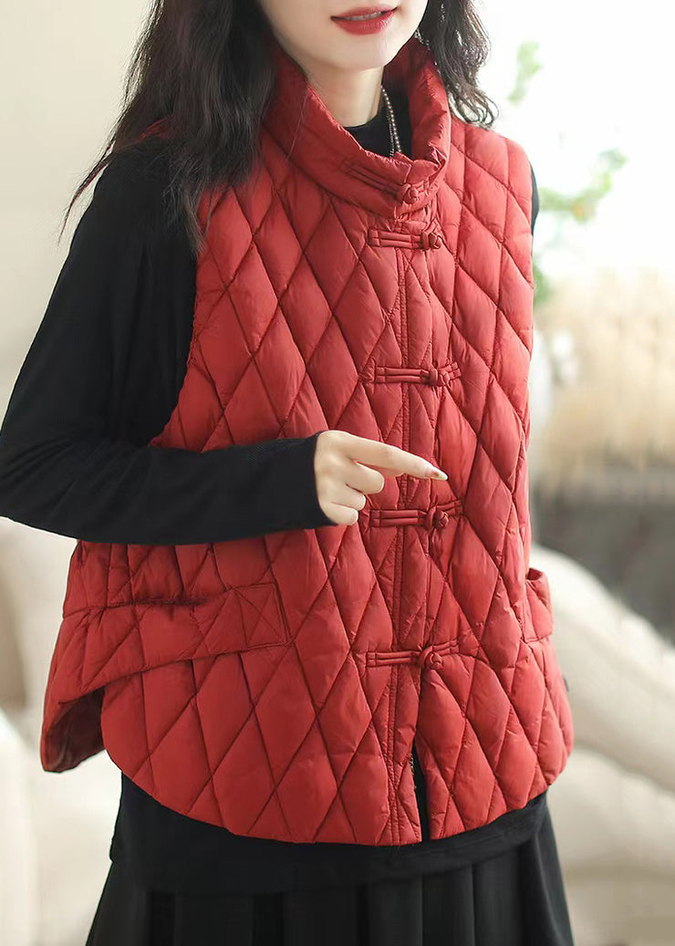 Loose Red Side Open Button Cotton Filled Waistcoat Sleeveless