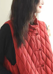 Loose Red Side Open Button Cotton Filled Waistcoat Sleeveless