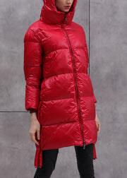 Loose Red Zip Up Pockets Patchwork Duck Down Coat Winter